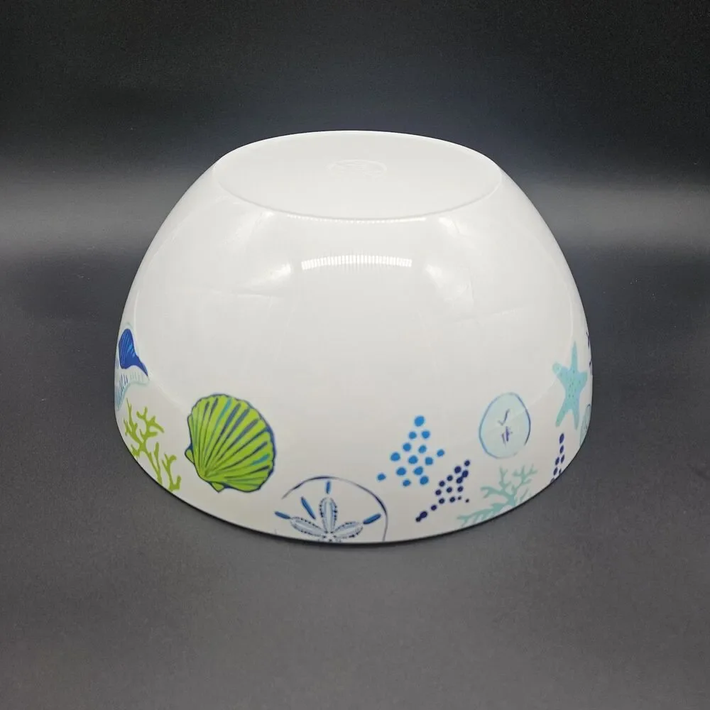 Coastal Melamine Serving Salad Bowl Outdoor Summer Picnic Beach Party Seashells